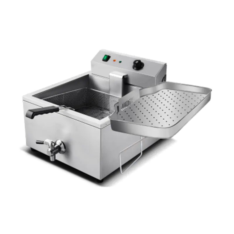 Penggorengan Meja Komersial Listrik Stainless Steel Pengering Minyak Samping