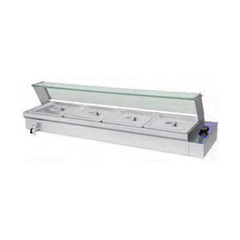 Mesin Bain Marie Listrik Komersial Stainless Steel Dengan Pelindung Bersin Kaca Tempered