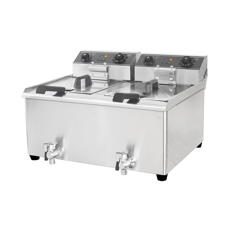 Keranjang Ganda dan Penggorengan Meja Komersial Listrik Stainless Steel Katup