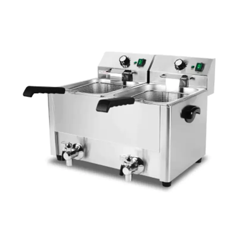 Keranjang Ganda dan Penggorengan Meja Komersial Listrik Stainless Steel Katup