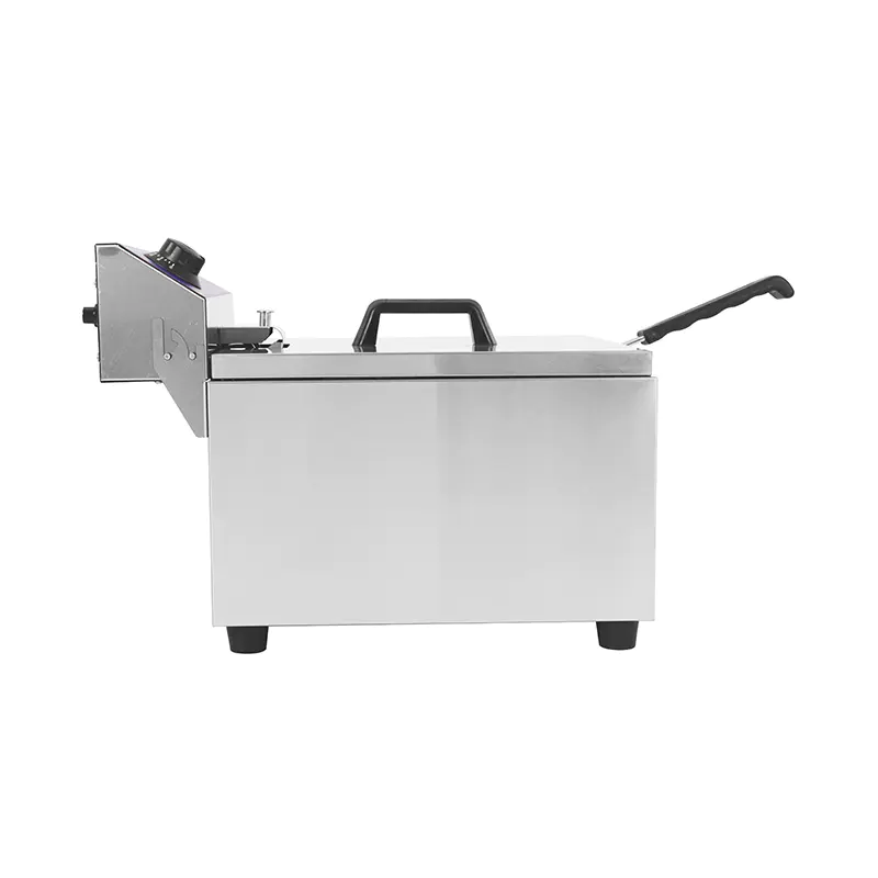 Penggorengan Meja Komersial Listrik Stainless Steel Panel Biru dengan Keranjang Tunggal