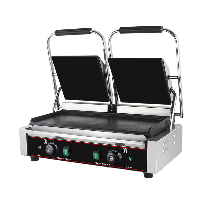 Mesin Dapur Panggangan Panini Piring Ganda Listrik Komersial Stainless Steel