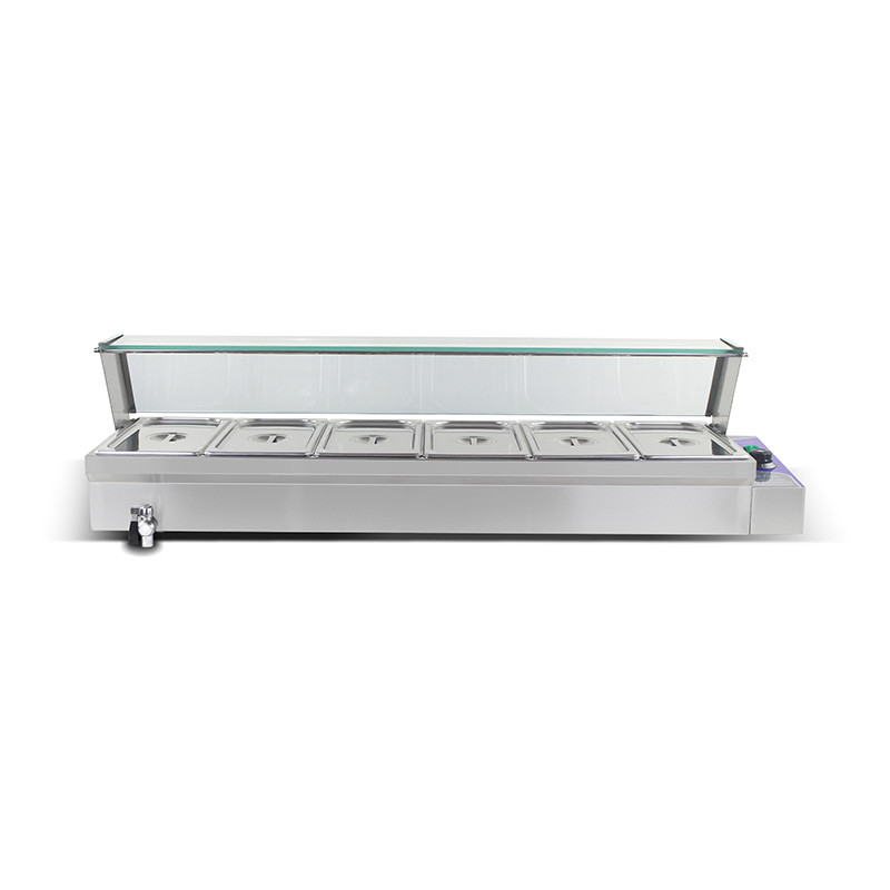 Mesin Bain Marie Listrik Komersial Stainless Steel Dengan Pelindung Bersin Kaca Tempered