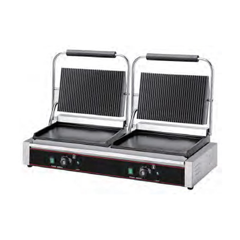 Mesin Dapur Panggangan Panini Piring Ganda Listrik Komersial Stainless Steel