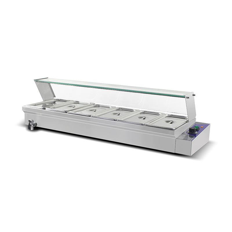 Mesin Bain Marie Listrik Komersial Stainless Steel Dengan Pelindung Bersin Kaca Tempered