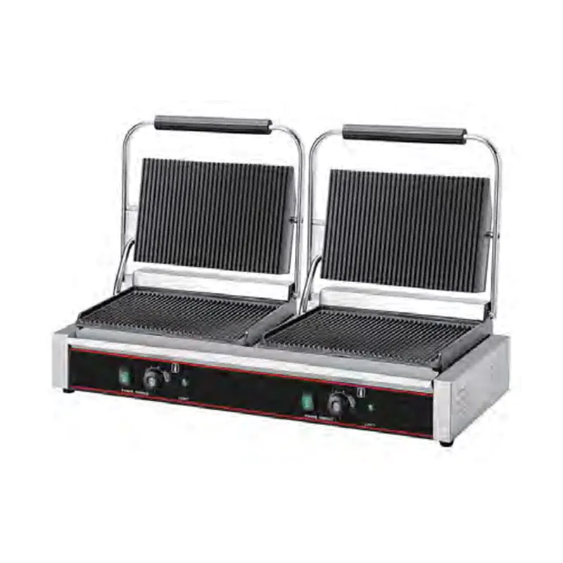 Mesin Dapur Panggangan Panini Piring Ganda Listrik Komersial Stainless Steel