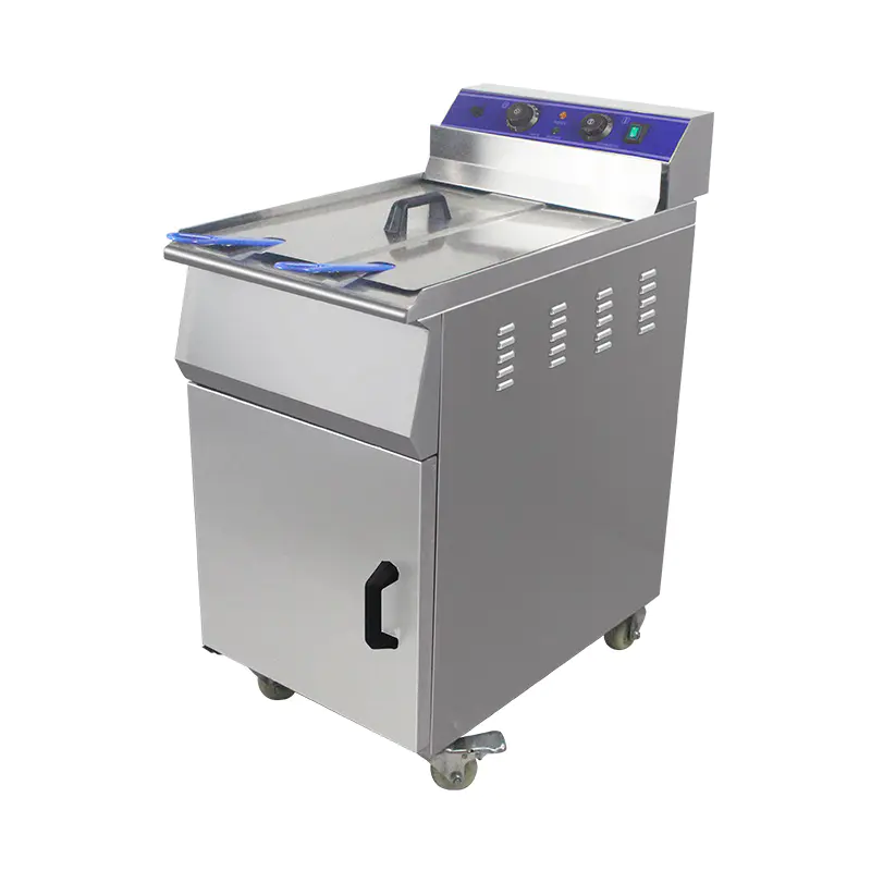 Penggorengan Berdiri Komersial Listrik Stainless Steel Dengan Kabinet
