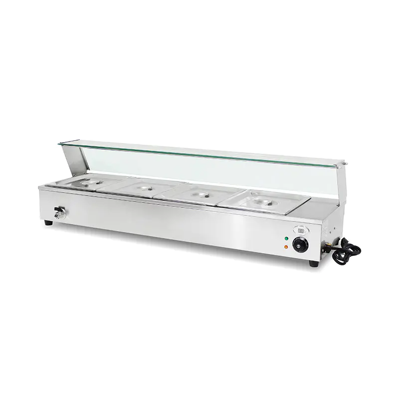 Bain Marie Terisolasi Komersial Stainless Steel Dengan Pelindung Bersin Kaca Tempered