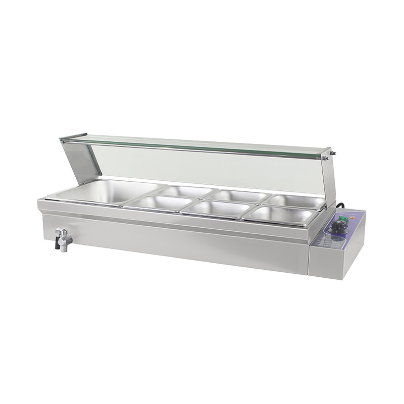Mesin Bain Marie Listrik Komersial Stainless Steel Dengan Pelindung Bersin Kaca Tempered