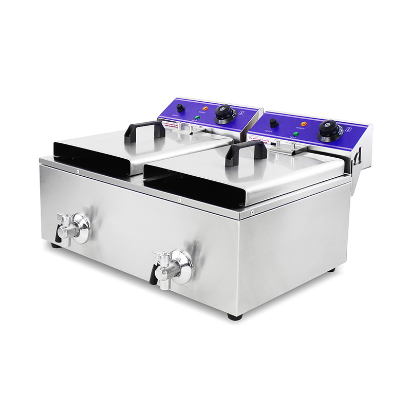 Keranjang Ganda dan Penggorengan Meja Komersial Listrik Stainless Steel Katup