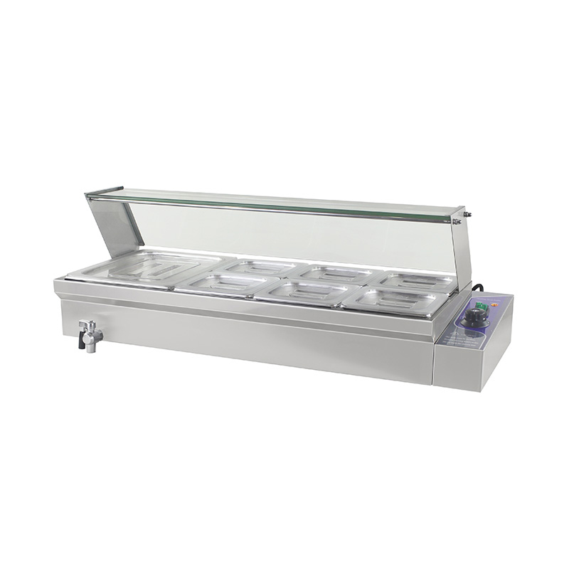 Mesin Bain Marie Listrik Komersial Stainless Steel Dengan Pelindung Bersin Kaca Tempered