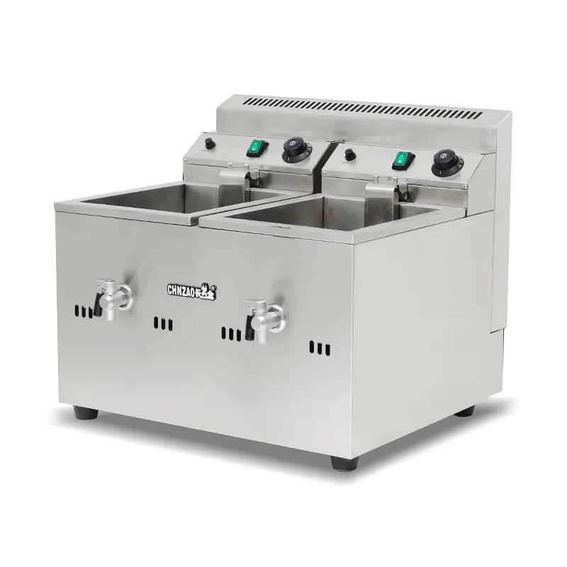 Penggorengan Meja Komersial Gas Alam/LPG Stainless Steel dengan Katup
