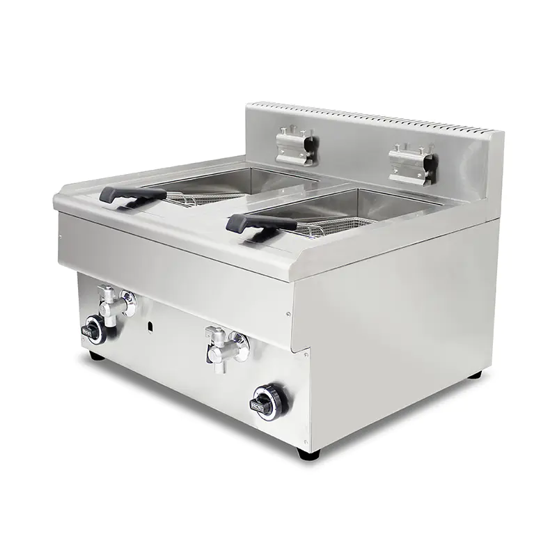 Penggorengan Meja Komersial Gas Alam/LPG Stainless Steel dengan Katup
