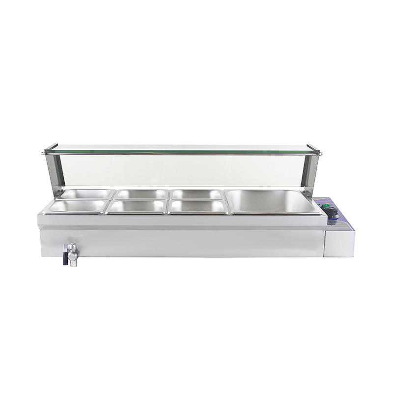 Mesin Bain Marie Listrik Komersial Stainless Steel Dengan Pelindung Bersin Kaca Tempered