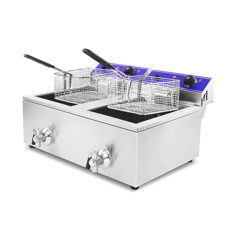 Keranjang Ganda dan Penggorengan Meja Komersial Listrik Stainless Steel Katup