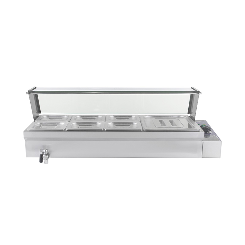Mesin Bain Marie Listrik Komersial Stainless Steel Dengan Pelindung Bersin Kaca Tempered