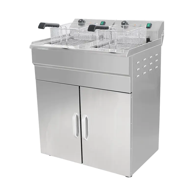 Penggorengan Berdiri Komersial Listrik Stainless Steel Dengan Kabinet