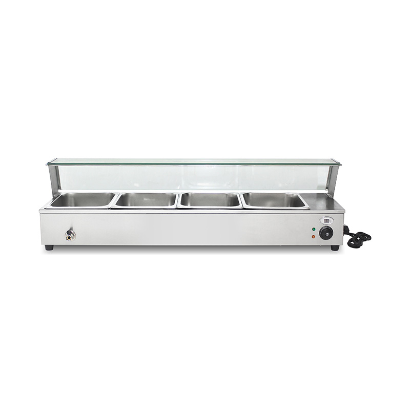 Bain Marie Terisolasi Komersial Stainless Steel Dengan Pelindung Bersin Kaca Tempered