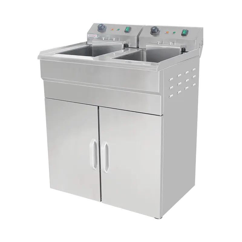 Penggorengan Berdiri Komersial Listrik Stainless Steel Dengan Kabinet