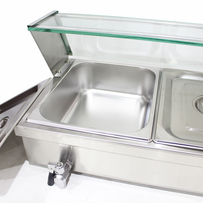 Mesin Bain Marie Listrik Komersial Stainless Steel Dengan Pelindung Bersin Kaca Tempered