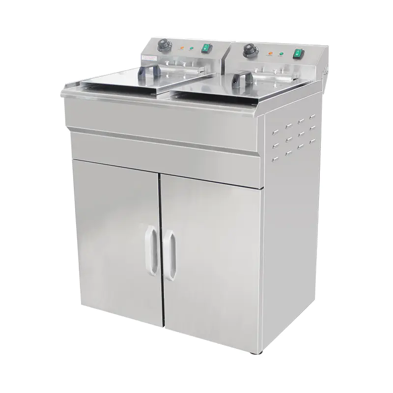 Penggorengan Berdiri Komersial Listrik Stainless Steel Dengan Kabinet
