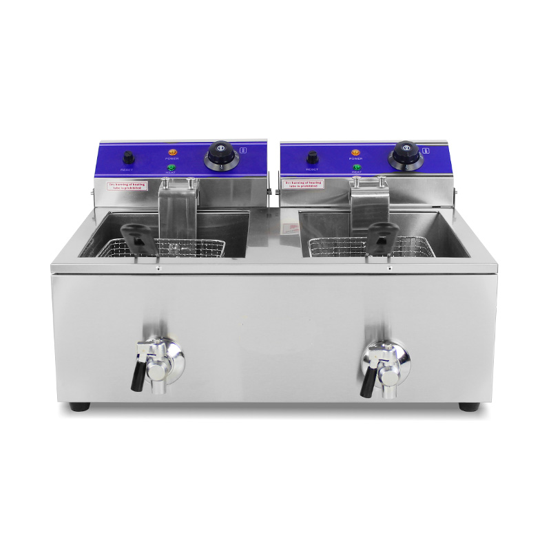 Keranjang Ganda dan Penggorengan Meja Komersial Listrik Stainless Steel Katup