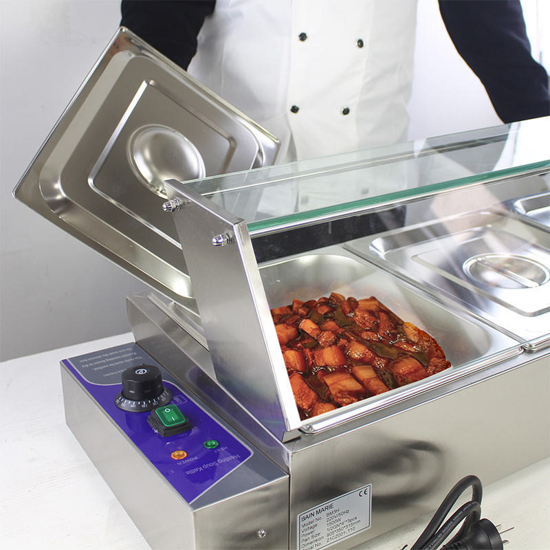 Mesin Bain Marie Listrik Komersial Stainless Steel Dengan Pelindung Bersin Kaca Tempered
