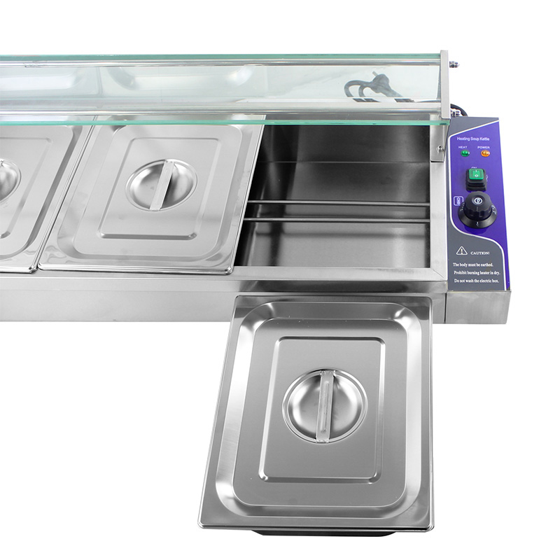 Mesin Bain Marie Listrik Komersial Stainless Steel Dengan Pelindung Bersin Kaca Tempered