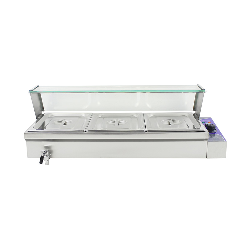 Mesin Bain Marie Listrik Komersial Stainless Steel Dengan Pelindung Bersin Kaca Tempered