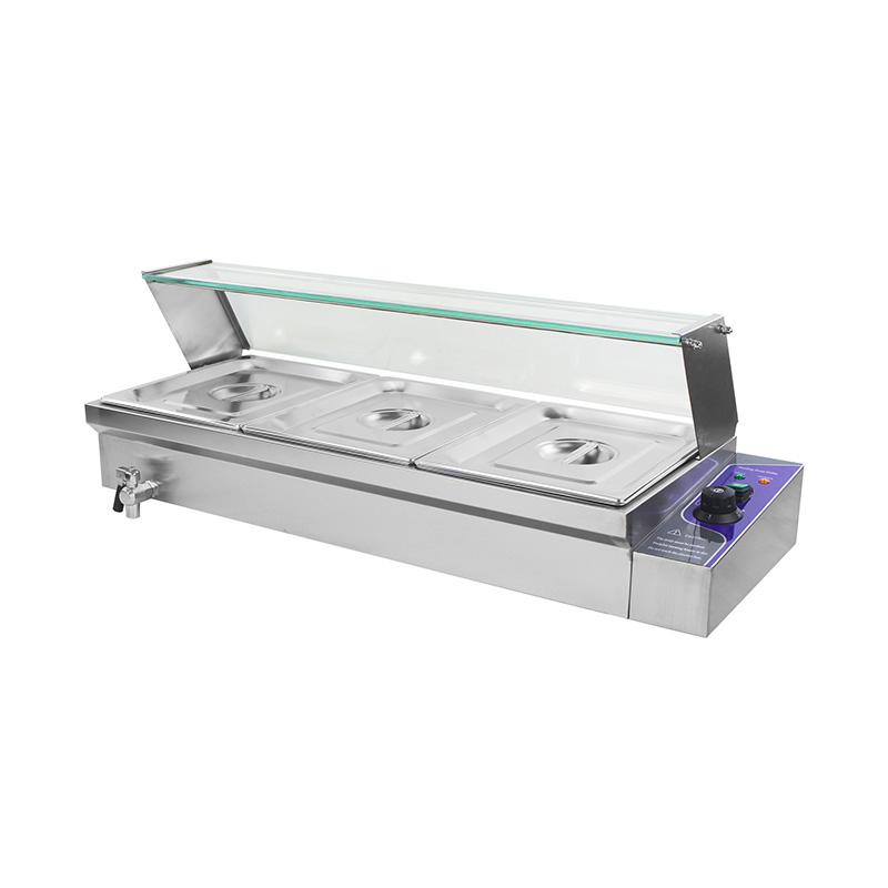 Mesin Bain Marie Listrik Komersial Stainless Steel Dengan Pelindung Bersin Kaca Tempered