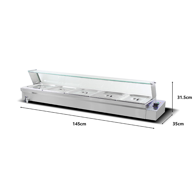 Mesin Bain Marie Listrik Komersial Stainless Steel Dengan Pelindung Bersin Kaca Tempered