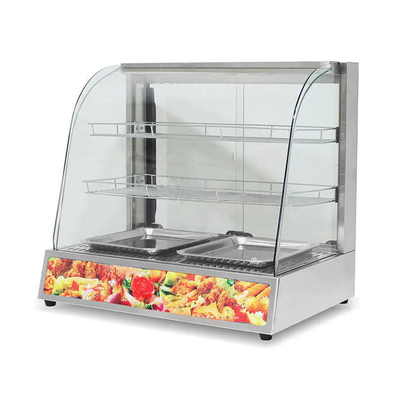 Mesin Penghangat Tampilan Makanan Kaca Busur Listrik Dapur Komersial Stainless Steel