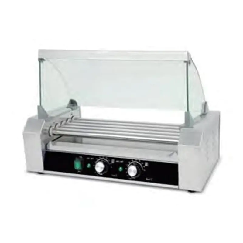 Mesin Pemanggang Roller Hot Dog Listrik Stainless Steel dengan Penutup Kaca