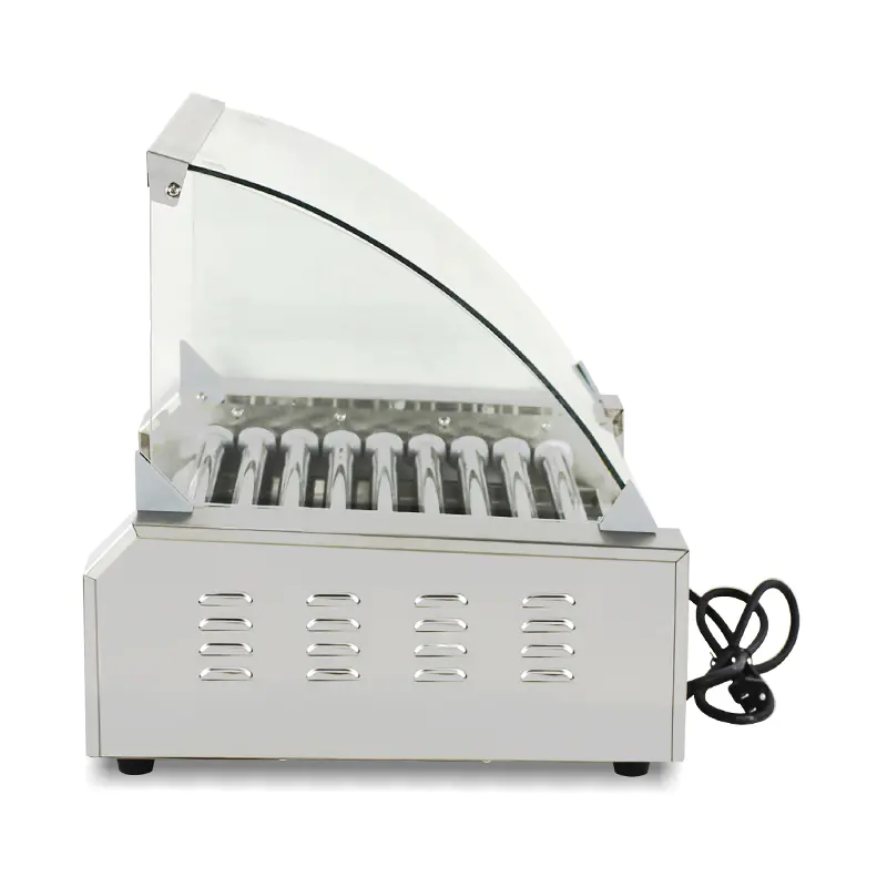 Mesin Pemanggang Roller Hot Dog Listrik Stainless Steel dengan Penutup Kaca