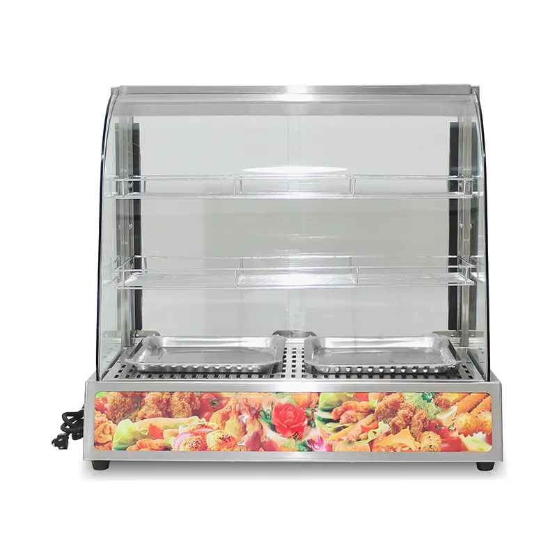 Mesin Penghangat Tampilan Makanan Kaca Busur Listrik Dapur Komersial Stainless Steel