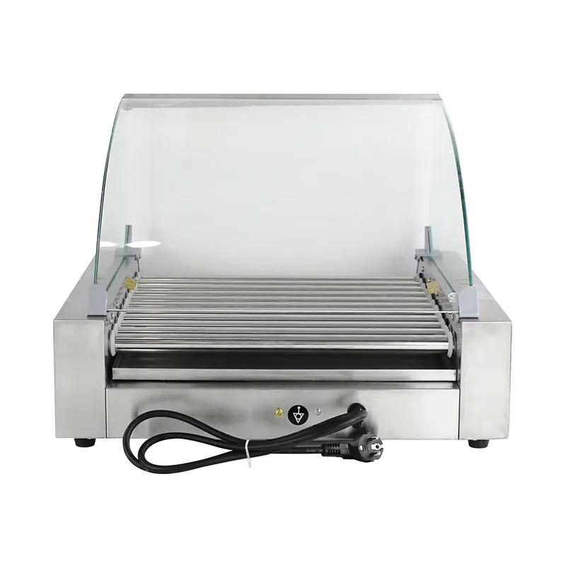 Mesin Pemanggang Roller Hot Dog Listrik Stainless Steel dengan Penutup Kaca