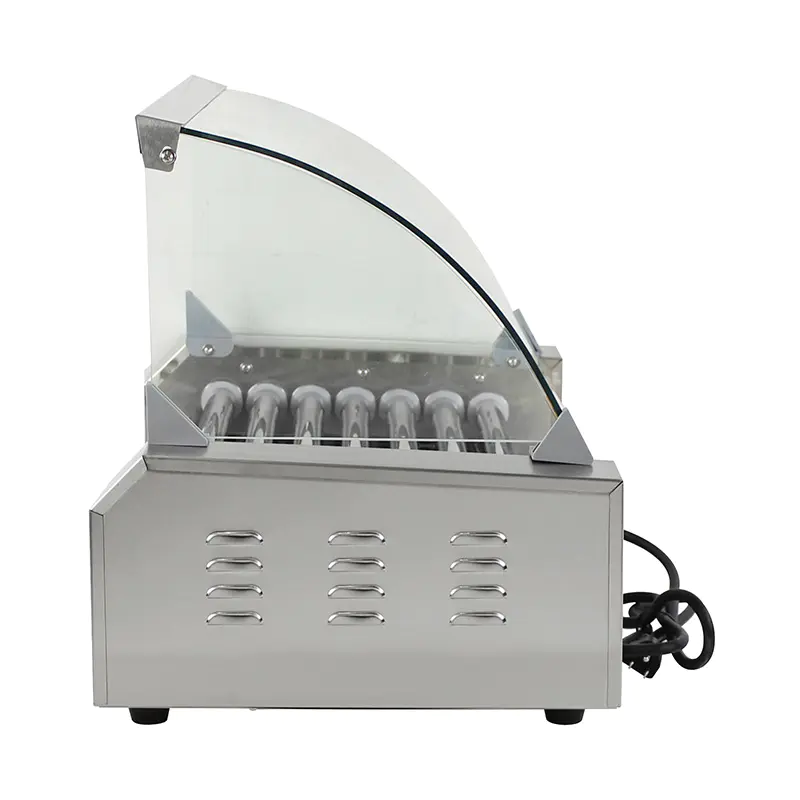 Mesin Pemanggang Roller Hot Dog Listrik Stainless Steel dengan Penutup Kaca