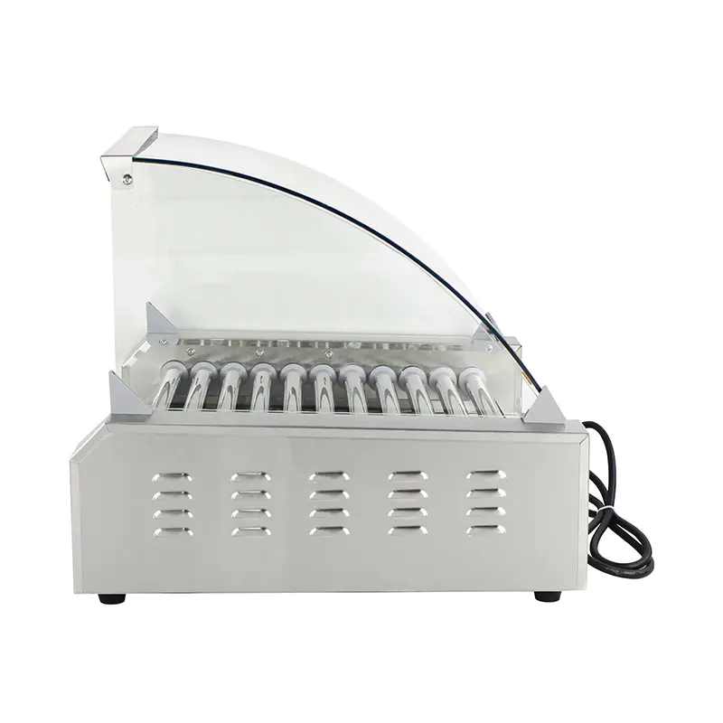 Mesin Pemanggang Roller Hot Dog Listrik Stainless Steel dengan Penutup Kaca