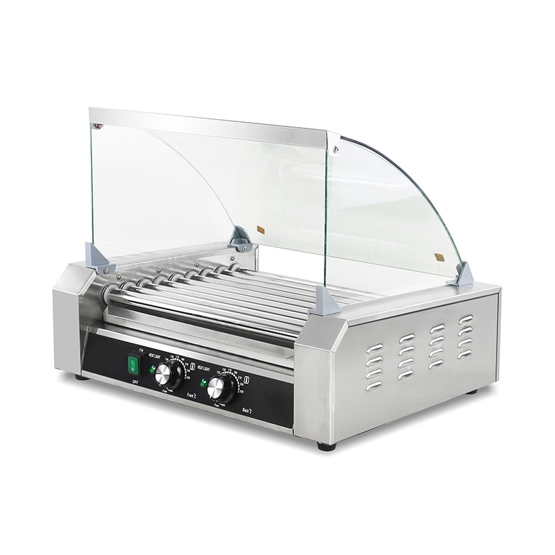 Mesin Pemanggang Roller Hot Dog Listrik Stainless Steel dengan Penutup Kaca