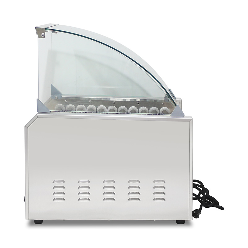 Mesin Pemanggang Roller Hot Dog Listrik Stainless Steel dengan Penutup Kaca
