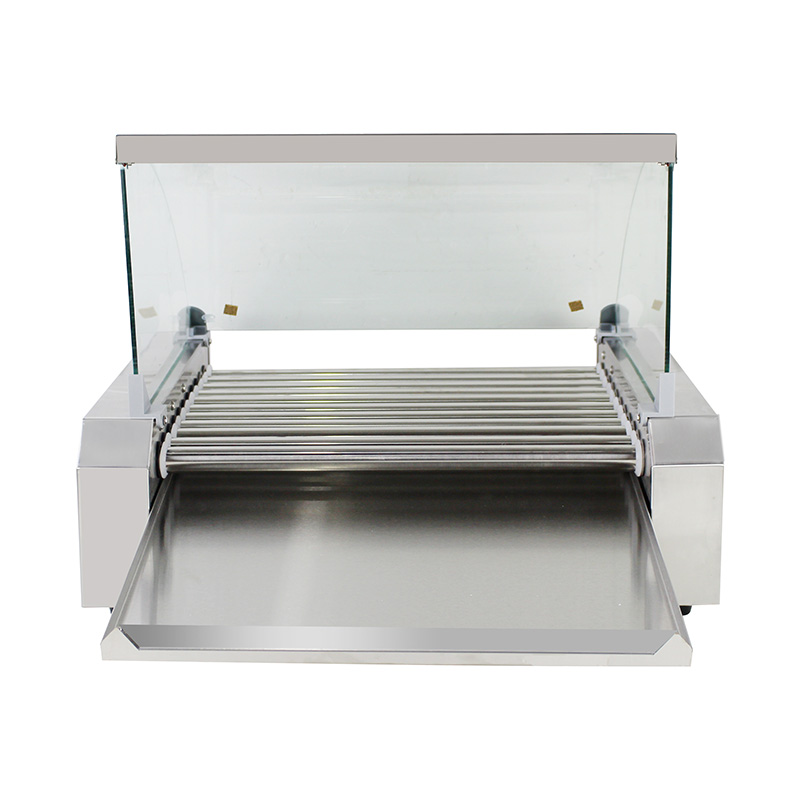 Mesin Pemanggang Roller Hot Dog Listrik Stainless Steel dengan Penutup Kaca