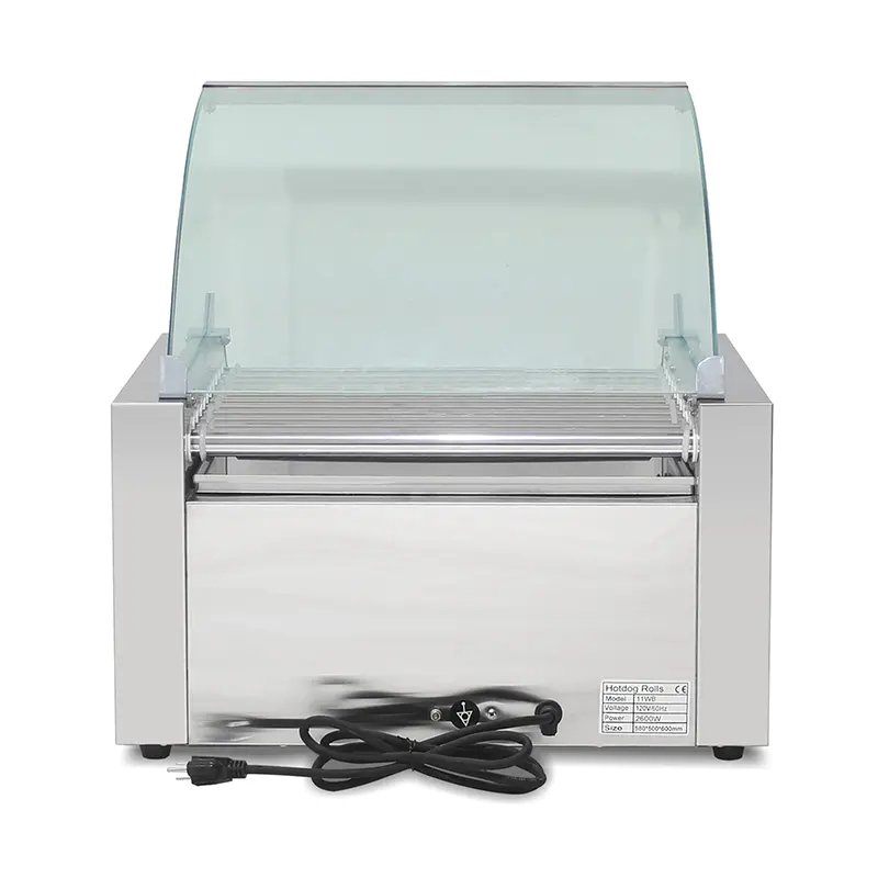 Mesin Pemanggang Roller Hot Dog Listrik Stainless Steel dengan Penutup Kaca